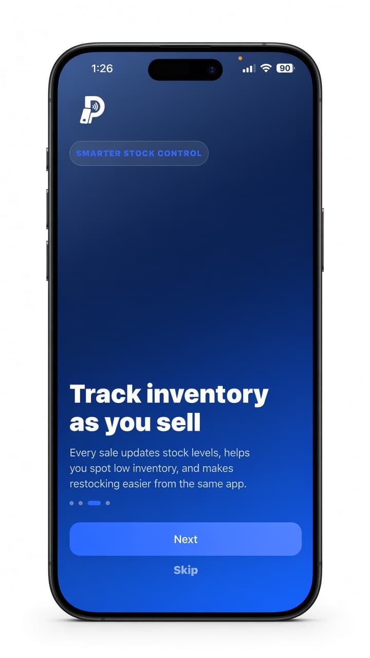 Track inventory as you sell Poswaya app screen