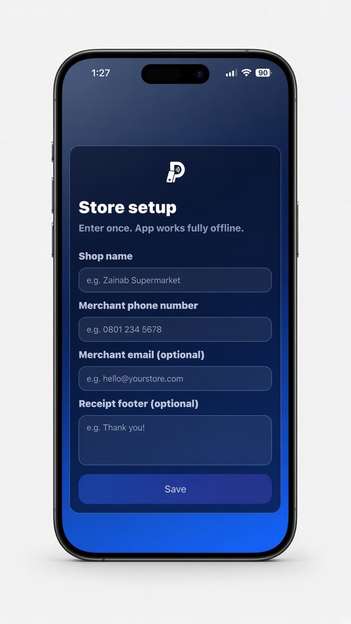 Set up your store once Poswaya app screen